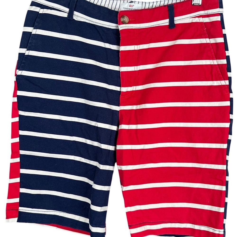 Vineyard Vines Target Mens Red Navy Blue Striped Colorblock Chino Shorts 28